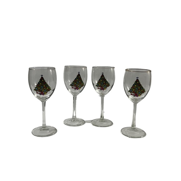Carlton Glass Christmas Treasure Water Goblets Wine Glass US Made Christmas Tree - Picture 2 of 8